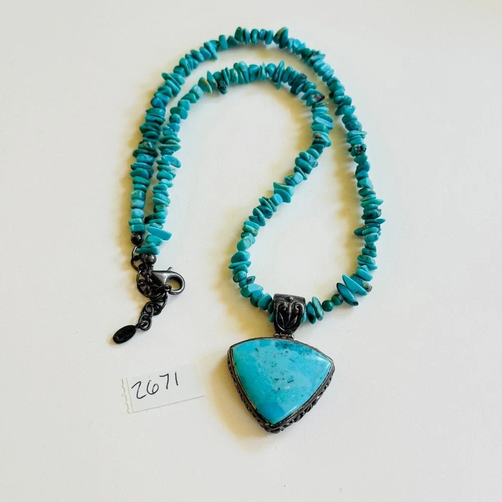 Barse Blue Turquoise‎ Beaded collar Necklace beaded Sterling Silver 925 19